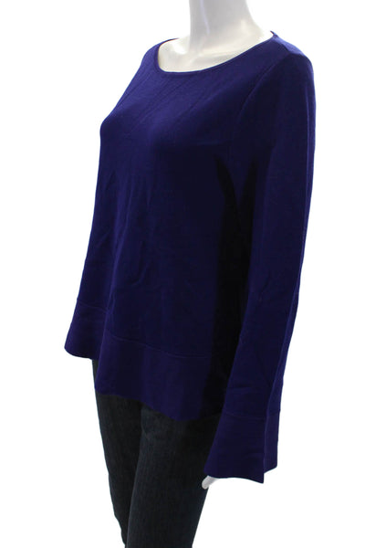 Ann Taylor Womens Long Bell Sleeve Round Neck Pullover Blouse Purple Size M
