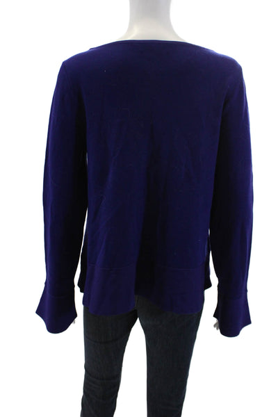 Ann Taylor Womens Long Bell Sleeve Round Neck Pullover Blouse Purple Size M
