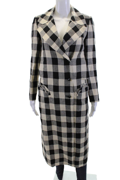 Blaze Milano Womens Check Lined Long Blazer Jacket Black White Size 34