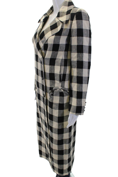 Blaze Milano Womens Check Lined Long Blazer Jacket Black White Size 34
