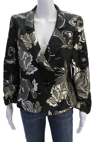 Armani Collezioni Womens Floral Buttoned Long Sleeve Blazer Jacket Black Size 14