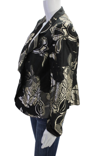 Armani Collezioni Womens Floral Buttoned Long Sleeve Blazer Jacket Black Size 14