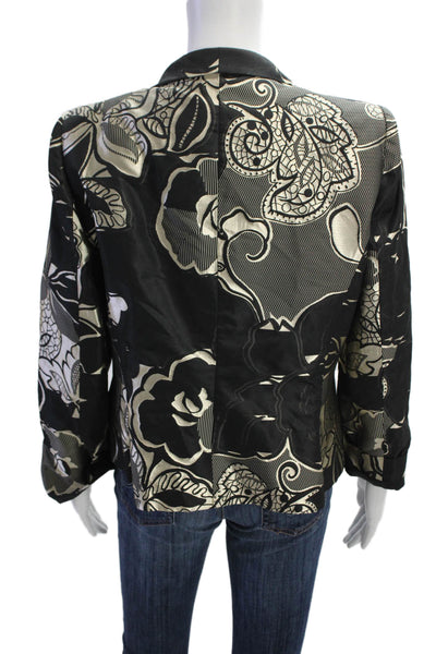 Armani Collezioni Womens Floral Buttoned Long Sleeve Blazer Jacket Black Size 14