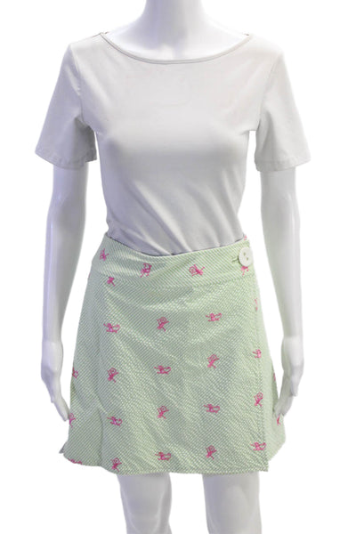 Lilly Pulitzer Womens Striped Monkey Embroidered Wrap Skirt Green Size 6
