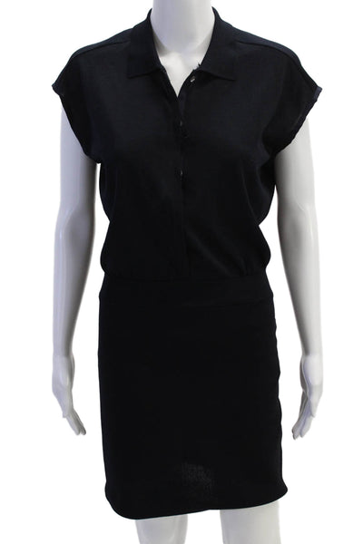 Theory Womens Collar Buttoned Sleeveless Drop Waist Dress Navy Size S