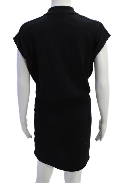 Theory Womens Collar Buttoned Sleeveless Drop Waist Dress Navy Size S