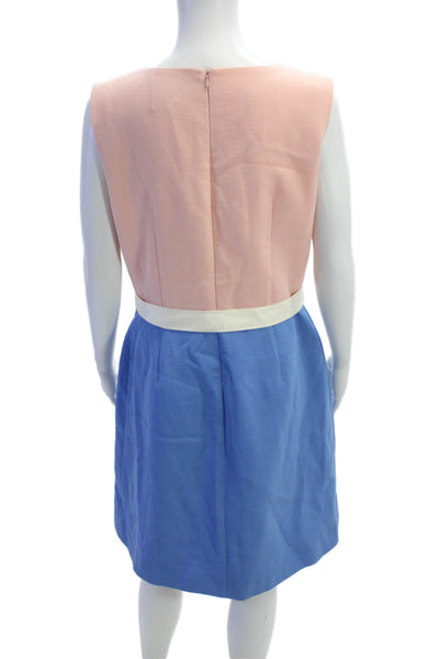 Roksanda Womens Color Block V-Neck Zip Back Fit & Flare Dress Pink Blue Size 14