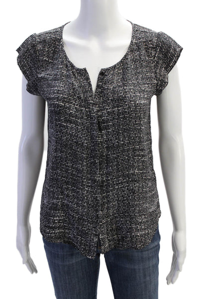 Joie Womens Silk Printed Scoop Neck Cap Sleeve Blouse Top Black Size XS