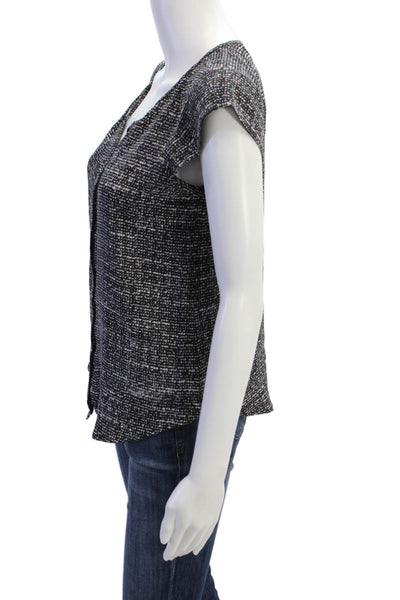 Joie Womens Silk Printed Scoop Neck Cap Sleeve Blouse Top Black Size XS