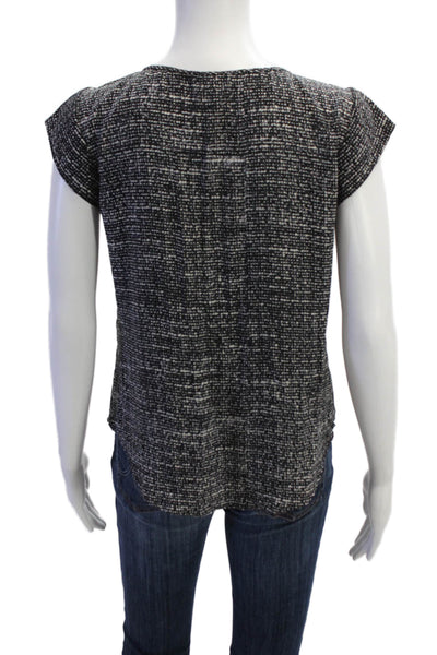 Joie Womens Silk Printed Scoop Neck Cap Sleeve Blouse Top Black Size XS