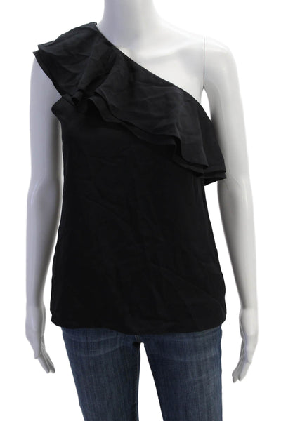 Theory Womens Silk Ruffle Detail One Shoulder Sleeveless Blouse Top Navy Size P