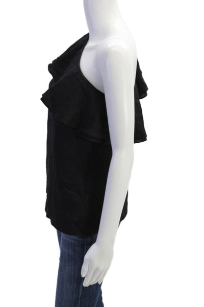 Theory Womens Silk Ruffle Detail One Shoulder Sleeveless Blouse Top Navy Size P