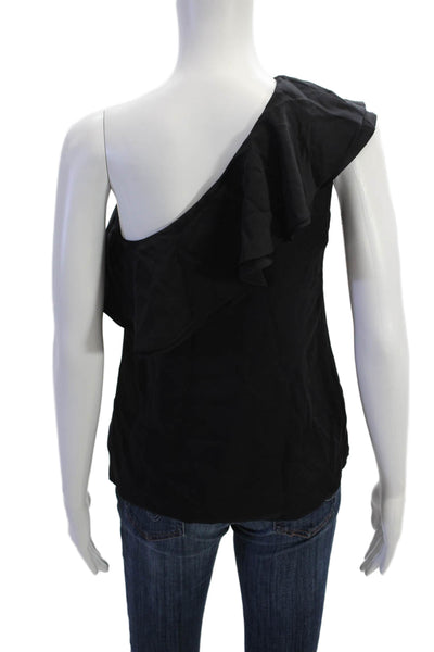Theory Womens Silk Ruffle Detail One Shoulder Sleeveless Blouse Top Navy Size P