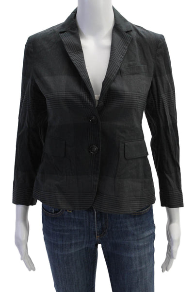 Theory Womens Wool Glen Plaid Two Button Long Sleeve Blazer Gray Size 0