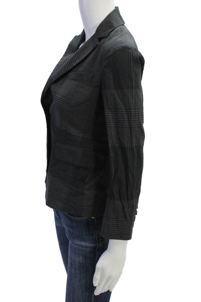 Theory Womens Wool Glen Plaid Two Button Long Sleeve Blazer Gray Size 0