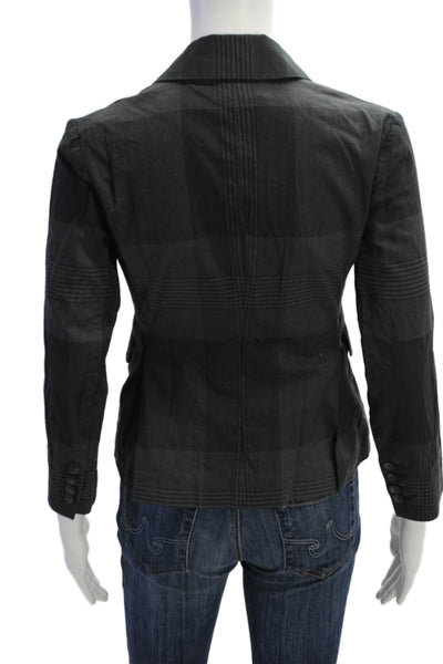 Theory Womens Wool Glen Plaid Two Button Long Sleeve Blazer Gray Size 0