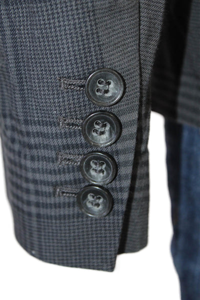 Theory Womens Wool Glen Plaid Two Button Long Sleeve Blazer Gray Size 0