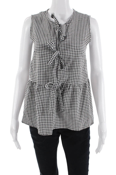 Pretty Garden Womens Sleeveless Gingham Tie Front Top White Size S