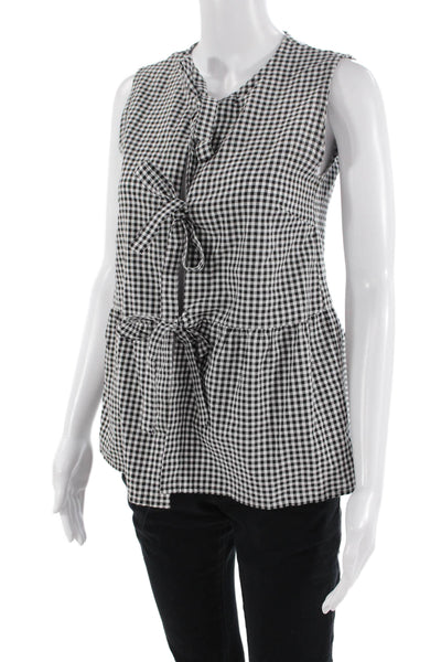 Pretty Garden Womens Sleeveless Gingham Tie Front Top White Size S