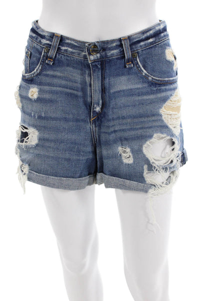 Rag & Bone Womens Cotton Button Zip Distress Shorts Blue Size EUR 32