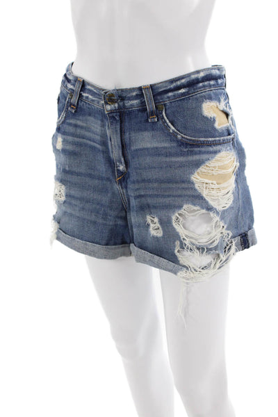 Rag & Bone Womens Cotton Button Zip Distress Shorts Blue Size EUR 32
