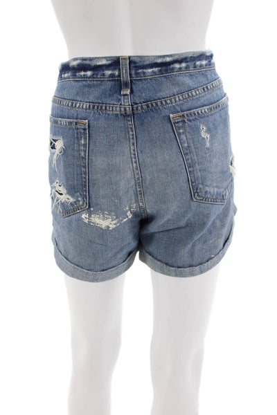 Rag & Bone Womens Cotton Button Zip Distress Shorts Blue Size EUR 32