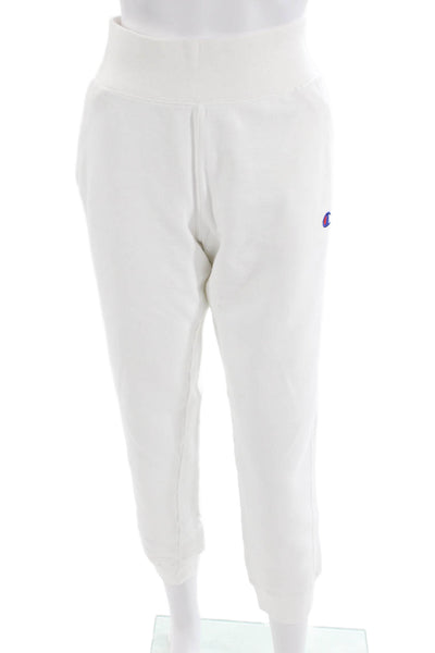 Champion Womens Elastic Waistband Cuff Bottom Sweatpants White Size L