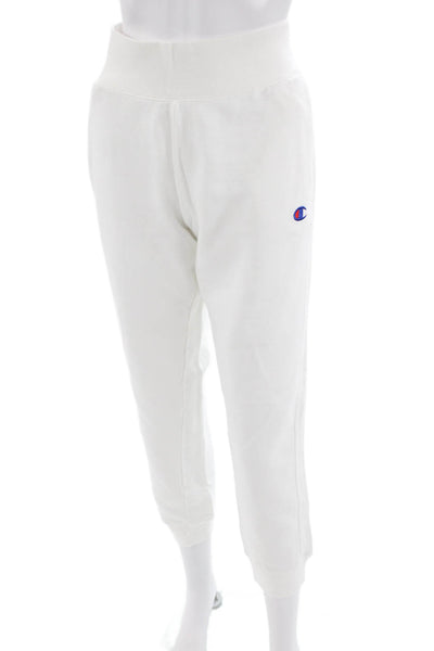 Champion Womens Elastic Waistband Cuff Bottom Sweatpants White Size L