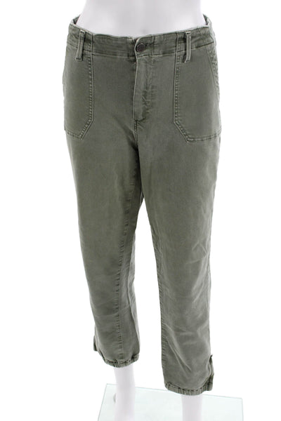 Paige Womens Zip Button Lined Straight Leg Pants Green Size EUR 30