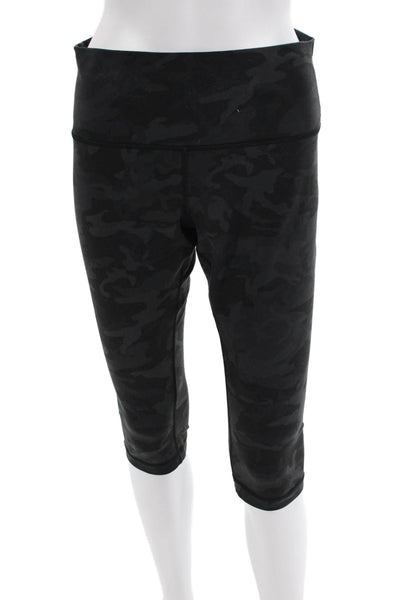Lululemon Womens Textured Lined Camo Printed Ankle Crop Leggings Black Size M