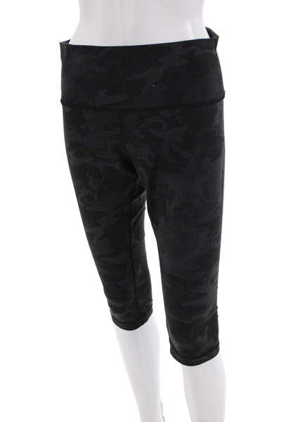 Lululemon Womens Textured Lined Camo Printed Ankle Crop Leggings Black Size M