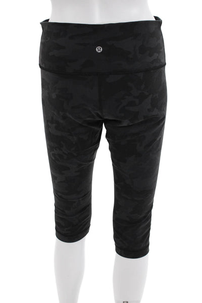 Lululemon Womens Textured Lined Camo Printed Ankle Crop Leggings Black Size M