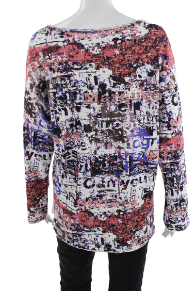 Printed Artworks Cotton Blend Abstract Long Sleeve T-Shirt Top White Size XS