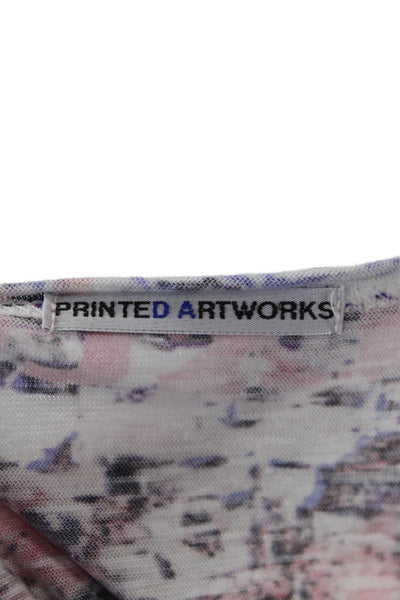 Printed Artworks Cotton Blend Abstract Long Sleeve T-Shirt Top White Size XS