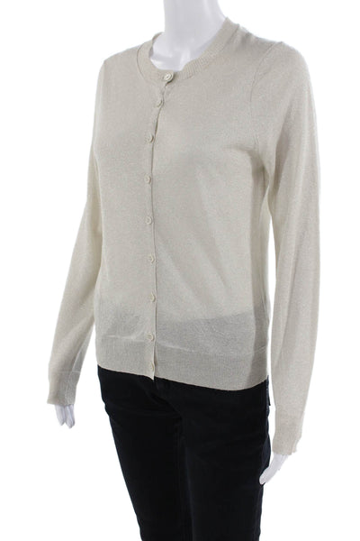 Enza Costa Womens Metallic Long Sleeve Button Up Knit Top Beige Size S