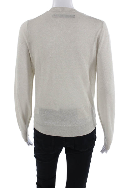 Enza Costa Womens Metallic Long Sleeve Button Up Knit Top Beige Size S
