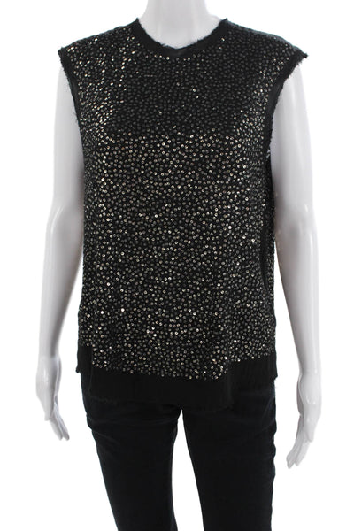 Lars Andersson Womens Cotton Sequin Round Neck Tank Top Blouse Black Size M