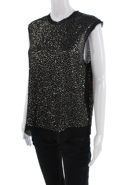 Lars Andersson Womens Cotton Sequin Round Neck Tank Top Blouse Black Size M