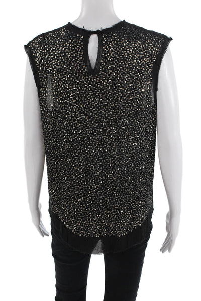 Lars Andersson Womens Cotton Sequin Round Neck Tank Top Blouse Black Size M