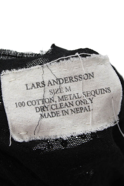 Lars Andersson Womens Cotton Sequin Round Neck Tank Top Blouse Black Size M