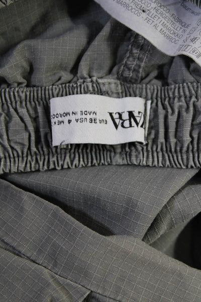 Zara Womens Plaid High Rise Drawstring Waist Pants Grey Cotton Size 4