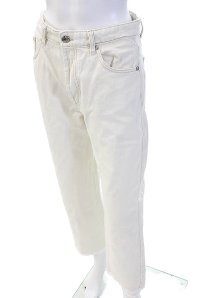 Zara Womens High Rise Button Up Raw Hem Jeans White Cotton Size 6