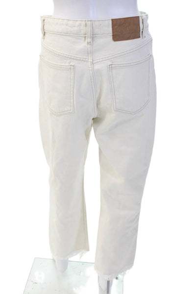 Zara Womens High Rise Button Up Raw Hem Jeans White Cotton Size 6