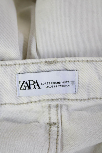 Zara Womens High Rise Button Up Raw Hem Jeans White Cotton Size 6