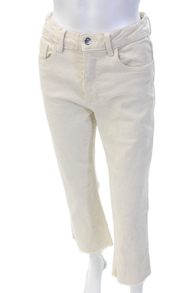 Zara Womens High Rise Zip Up Raw Hem Straight Leg Jeans Beige Size 6