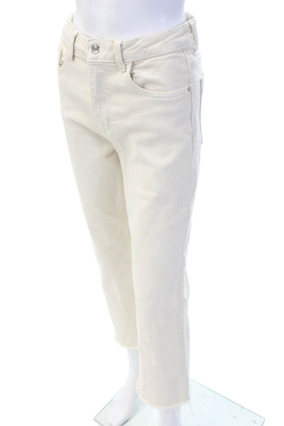 Zara Womens High Rise Zip Up Raw Hem Straight Leg Jeans Beige Size 6