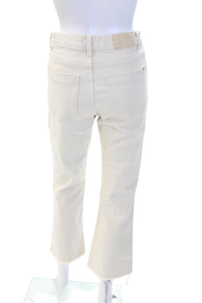 Zara Womens High Rise Zip Up Raw Hem Straight Leg Jeans Beige Size 6