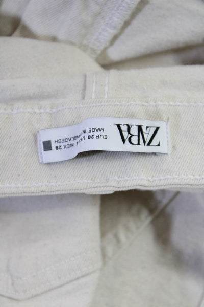 Zara Womens High Rise Zip Up Raw Hem Straight Leg Jeans Beige Size 6