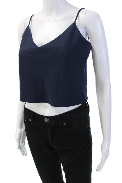 Black Halo Womens V Neck Cropped Tank Top Navy Blue Size 2