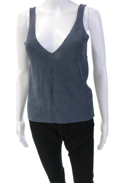 Zara Womens Sleeveless V Neck Sweater Tank Top Off Blue Size Small